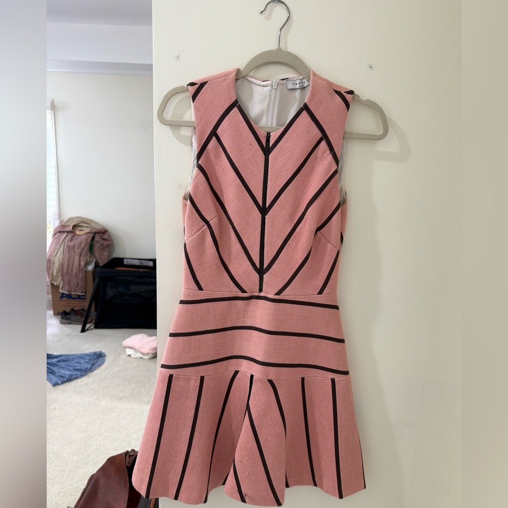 Sandro Pink and Black Chevron Mini Dress